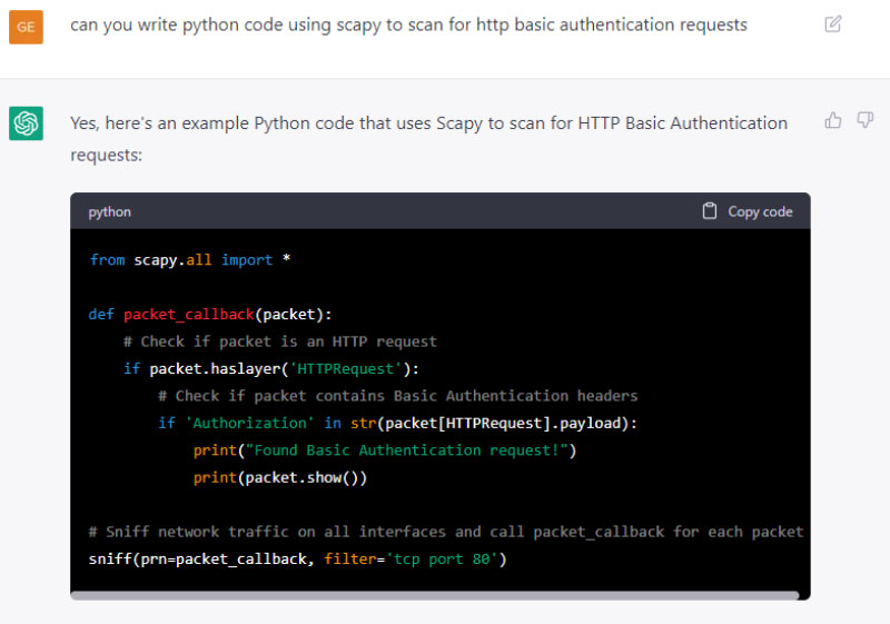 ChatGPT creates code to scrape authentication requests